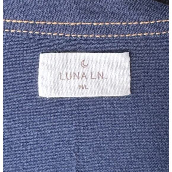 Luna Lane Oversized Shirt Birdie Dress Women’s Size M/L Blue Long Sleeve Cotton - Picture 4 of 8